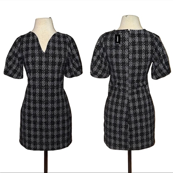 Express Black/White Jacquard Puff Sleeve Mini Shift Dress size XS - Picture 1 of 12